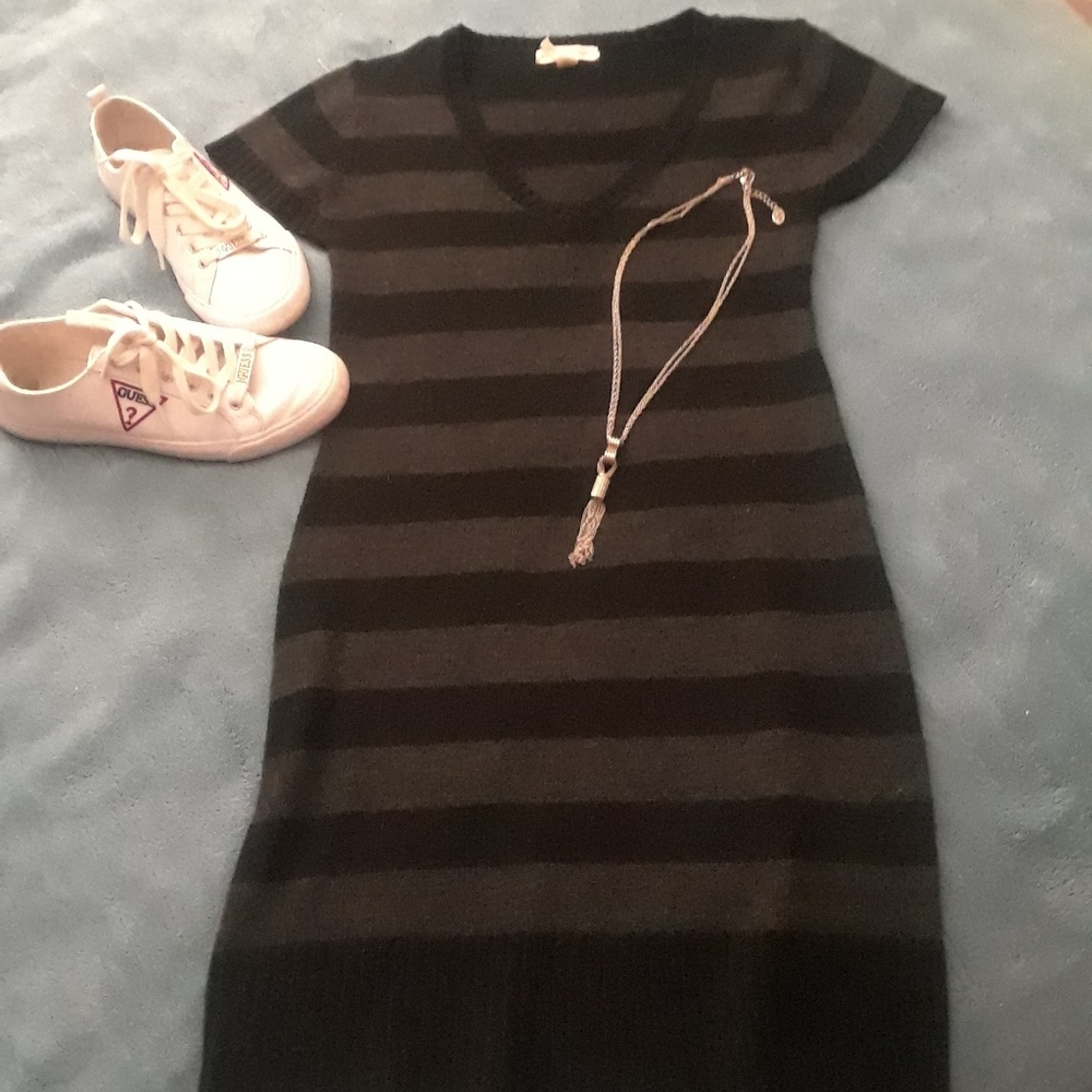 Black and grey striped sweater dress
